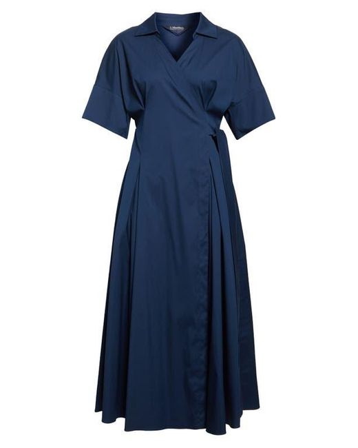 Max Mara Sarah Stretch Poplin Wrap Shirtdress in Blue | Lyst