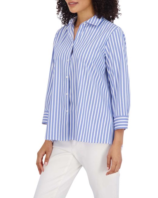Foxcroft Blue Sandra Stripe Cotton Blend Button-up Shirt