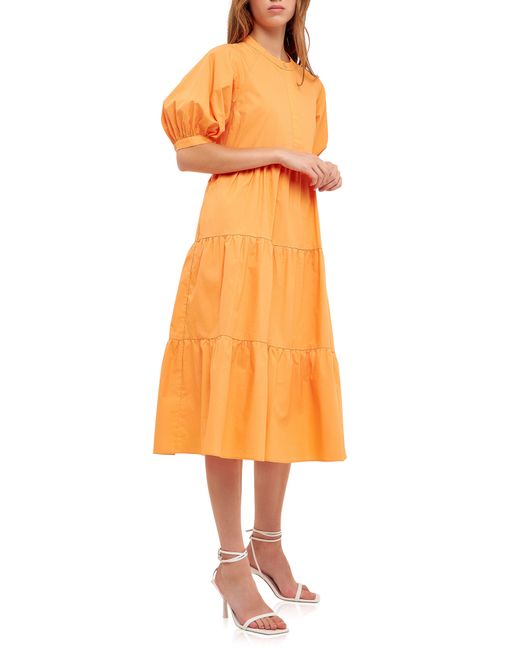 English Factory Orange Puff Sleeve Dress