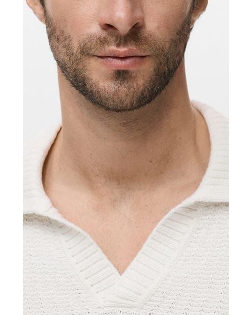 Mango White Structured Cotton Polo Sweater for men
