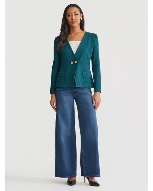 Misook Green Tailored Two-Button Crossover Knit Jacket