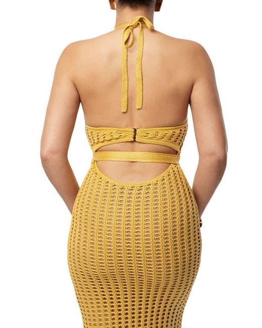 JLUXLABEL Dream Open Stitch Halter Dress in Yellow | Lyst