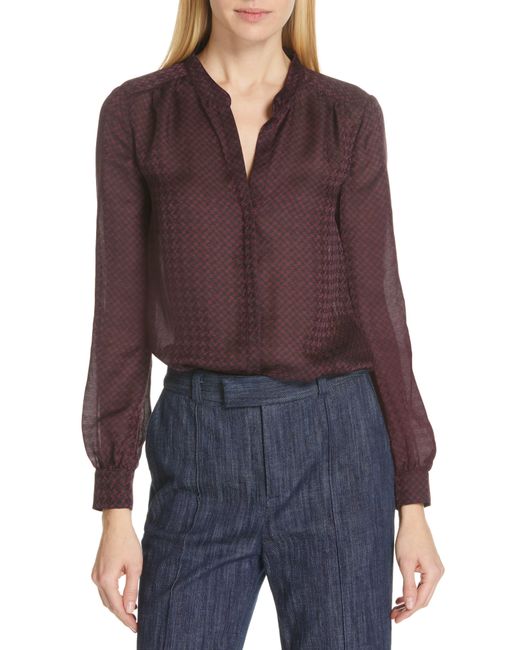 Joie Purple Mintee Houndstooth Check Blouse