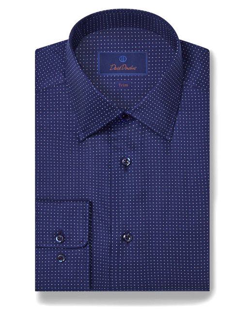 David Donahue Blue Trim Fit Dot Twill Dress Shirt for men