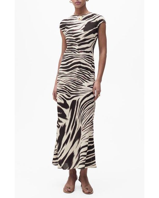 Mango White Zebra Print Cap Sleeve Midi Dress
