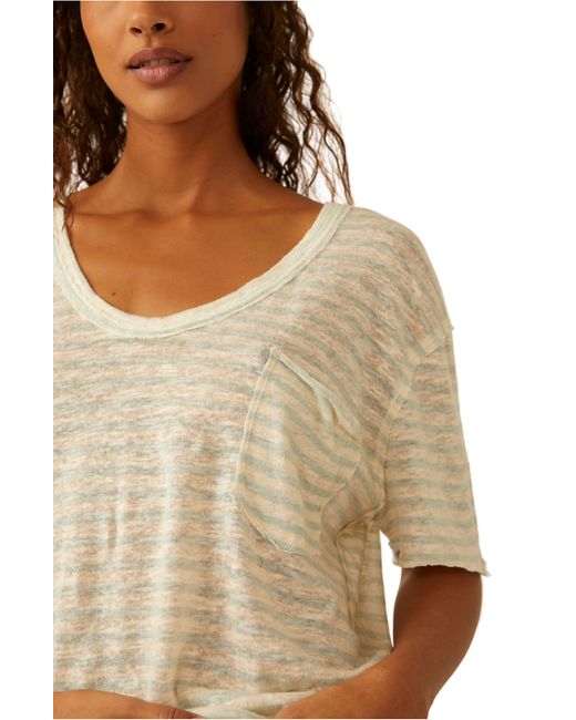 Free People Natural All I Need Stripe Linen & Cotton T-shirt