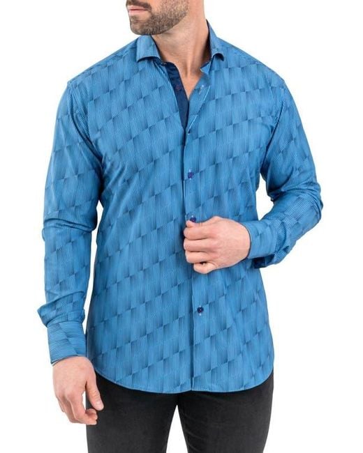 Maceoo Blue Einstein Stretch Optical Button-Up Shirt for men