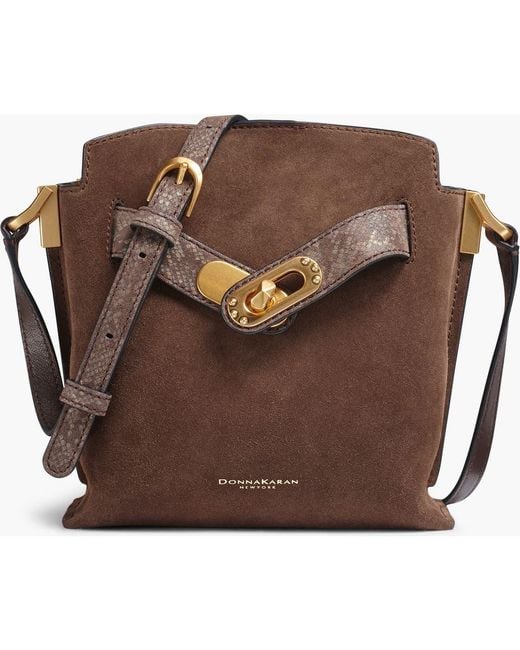 Donna Karan Brown Bridgehampton Python Suede Small Crossbody