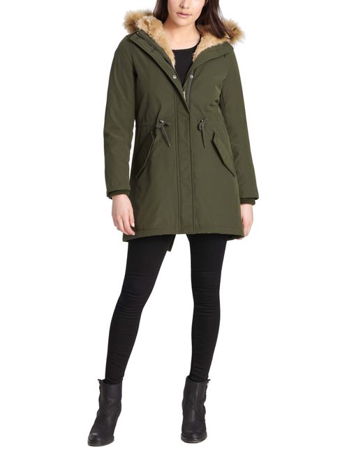 Levi's Green Arctic Cloth Water Resistant Hooded Parka With Removable Faux Fur Trim