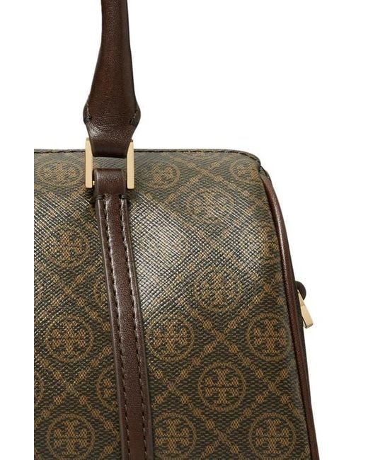 Tory Burch Brown Mini T Monogram Coated Canvas Barrel Bag