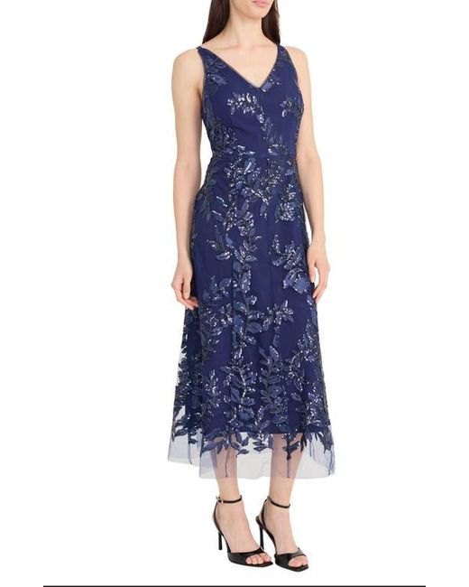 Maggy London Blue Sequin & Embroidery A-Line Dress