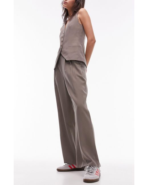 TOPSHOP Multicolor Pleated High Waist Wide Leg Trousers