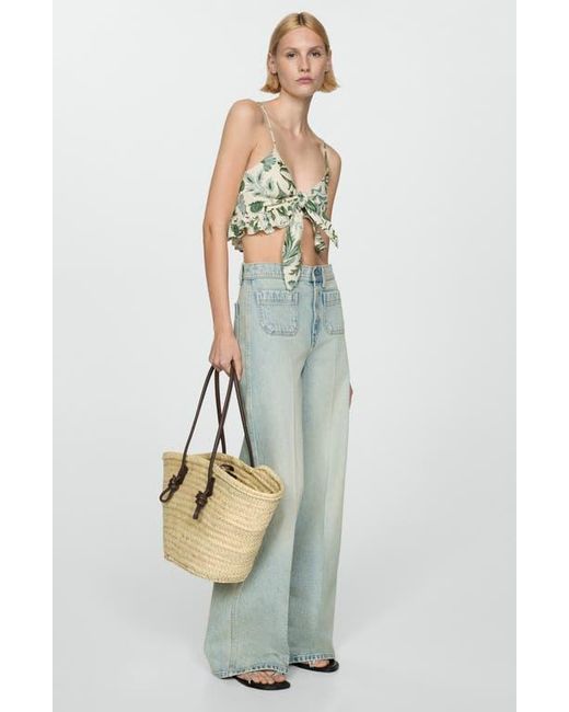 Mango Green Floral Print Crop Top