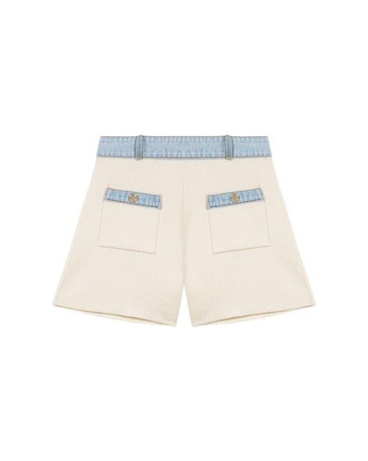Maje Blue Knitted Shorts With Denim Trim