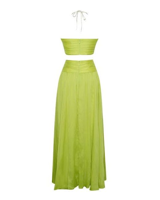 Miss Circle Green Quinby Chiffon Pleated Lace Up Maxi Dress