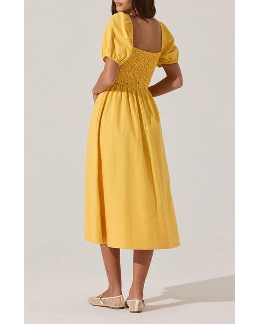 Astr Yellow Bow Detail Smock Bodice Cotton Blend Dress