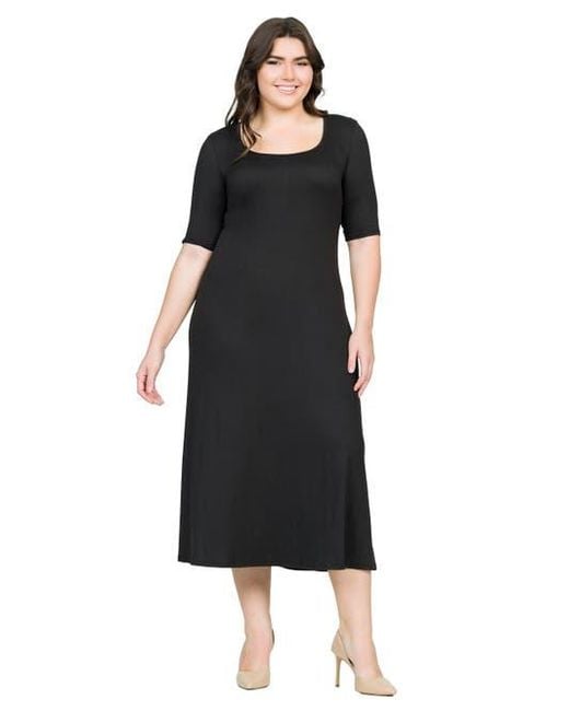 24seven Comfort Apparel Women's Black Elbow Length Sleeve Maxi Dress