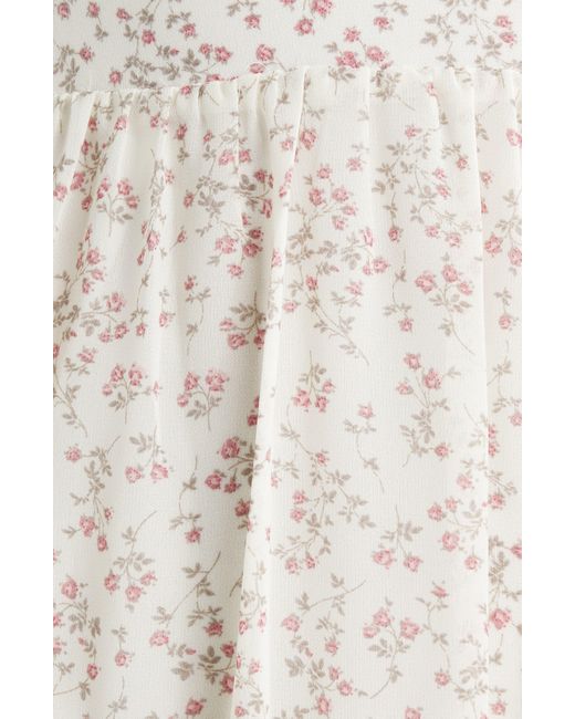 All In Favor Floral Print Tiered Minidress In White/pink Ditsy Rose At Nordstrom, Size X-small