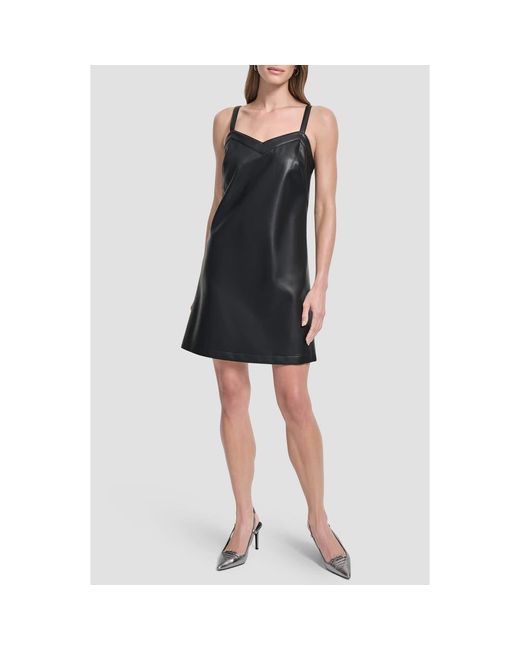 black faux leather shift dress Faux Leather Shift Dress in Black