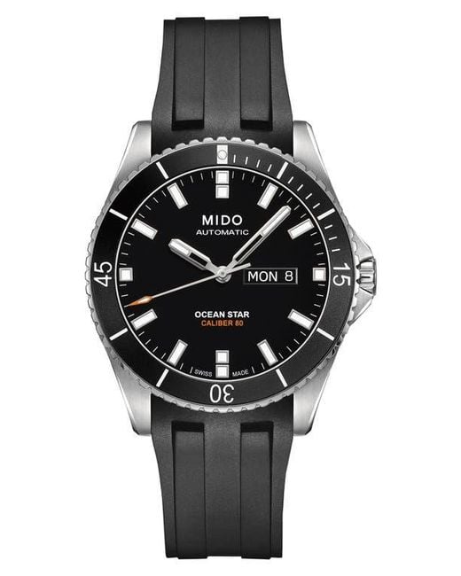 MIDO Black Ocean Star 200 Automatic Rubber Strap Watch, 42.5Mm for men