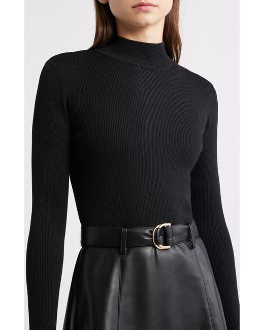 Tahari The Miranda Long Sleeve Mixed Media Faux Leather Midi Dress in Black  | Lyst