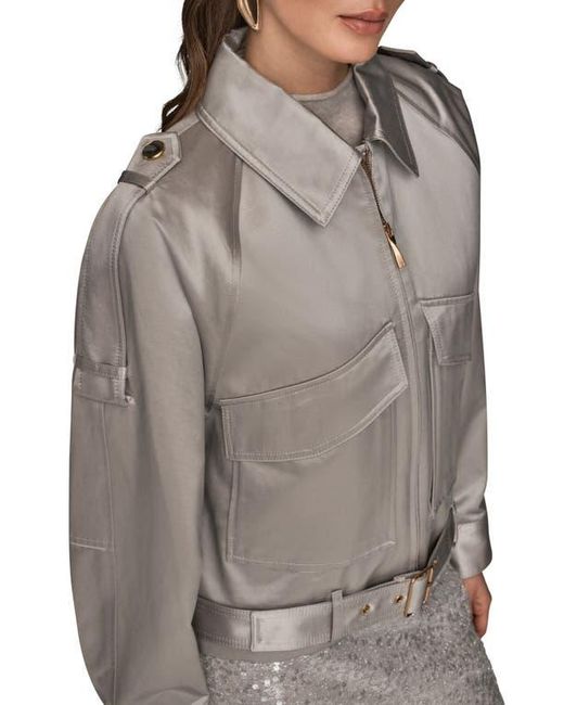 Donna Karan Gray Pocket Cotton Blend Zip Jacket