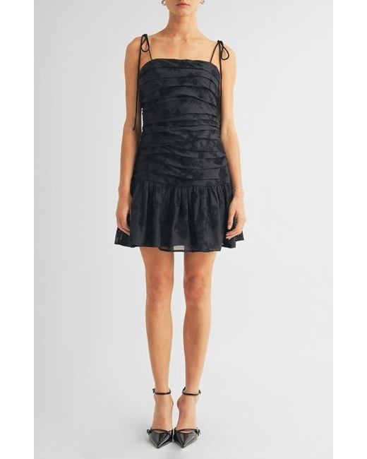 Arose Studio Black Kienna Jacquard Pleated Sleeveless Minidress
