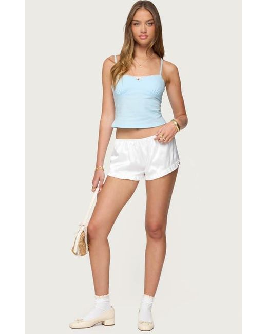 Edikted Blue Jovana Lace Trim Crop Stretch Cotton Camisole