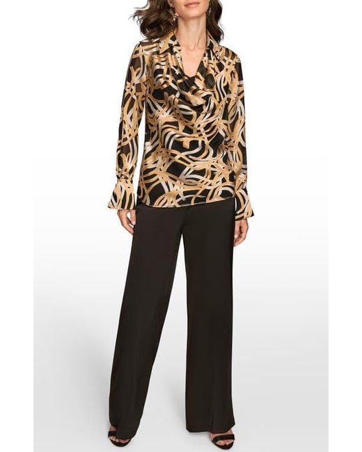 Donna Karan Black Burnout Print Cowl Neck Top