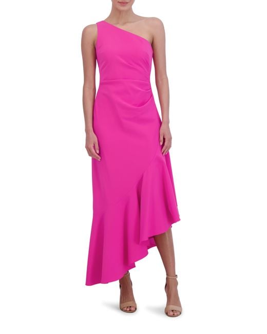Eliza J Pink One-shoulder Midi Cocktail Dress