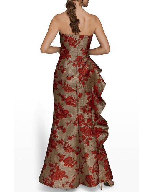 Donna Karan Brown Floral Metallic Jacquard Sleeveless Gown