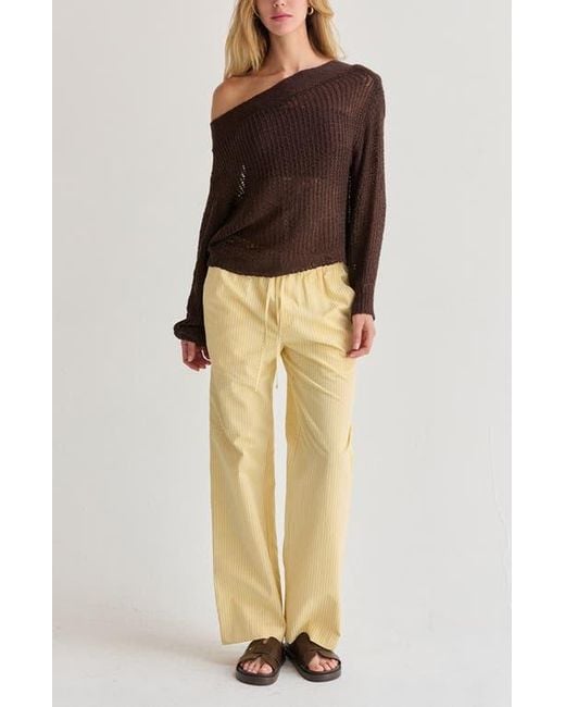 Crescent Yellow Textured Striped Drawstring Pants