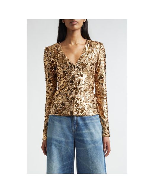 St. John Blue Megan Stretch Sequin Top