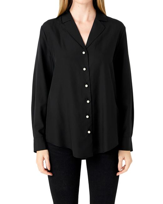 Endless Rose Black Notched Lapel Long Sleeve Button-up Shirt