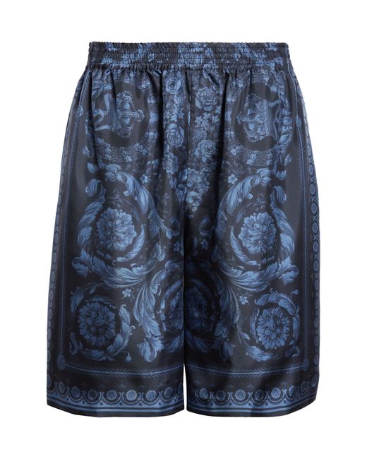 Versace Blue Barocco Print Silk Twill Shorts for men