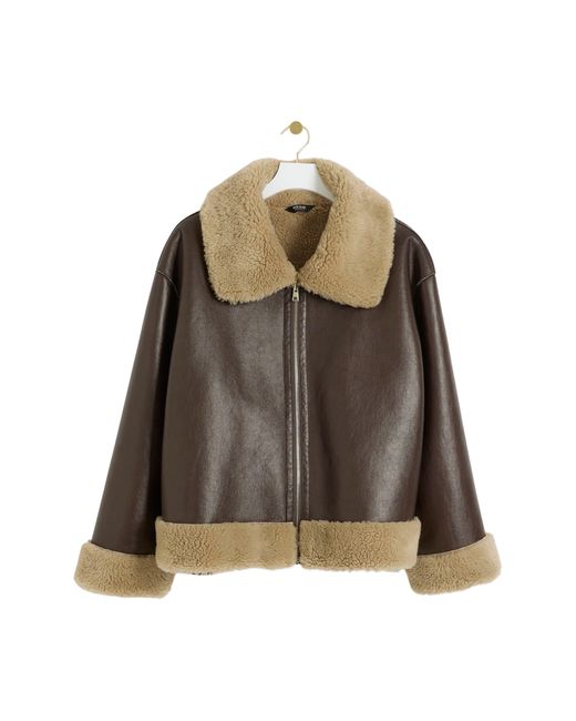River Island Faux Leather & Faux Shearling Reversible Aviator Jacket in ...