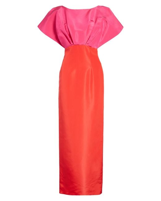 Carolina Herrera Fan Bodice Silk Column Gown in Red | Lyst