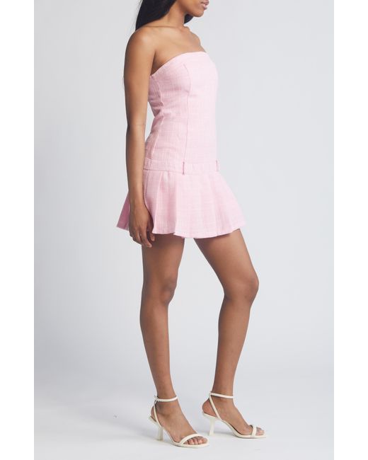 All In Favor Pink Strapless Pleated Tweed Minidress In At Nordstrom, Size Large