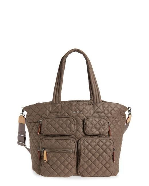 MZ Wallace Brown Large Metro Quilted Nylon Travel Tote