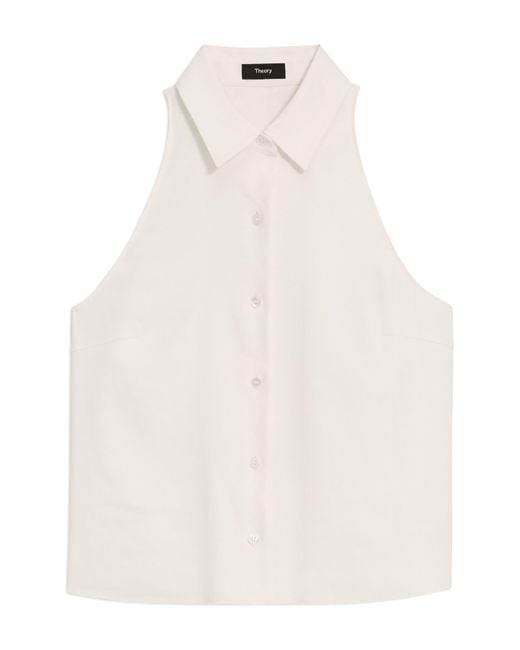 Theory White Sleeveless Linen Blend Shirt