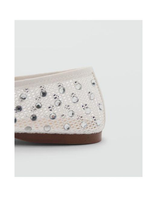 Mango White Embellished Ballet Flat