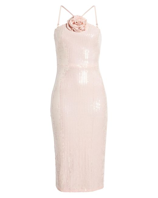 Eliza J White Flower Sequin Sleeveless Dress
