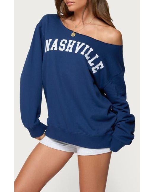 Edikted Blue Nashville Oversize Off The Shoulder Sweatshirt