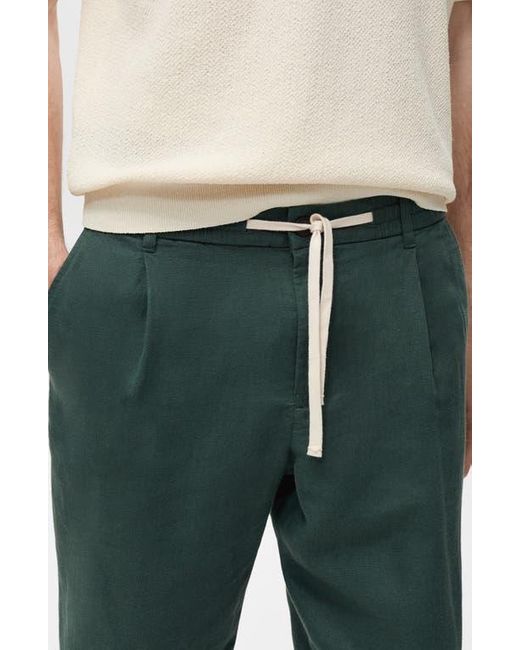 Mango Green Slim Fit Linen & Cotton Drawstring Pants for men