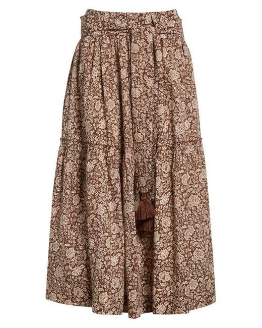 MILLE Brown Franoise Floral Stripe Cotton Skirt