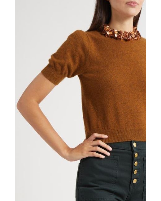 Ulla Johnson Black Crystal Collar Short Sleeve Cashmere Sweater