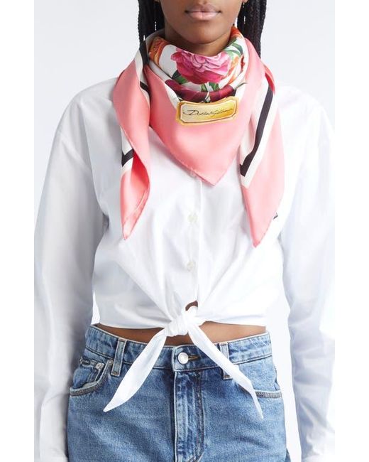 Dolce & Gabbana White Rafia Floral Print Silk Scarf