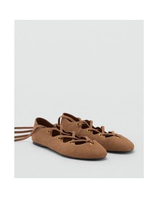 Mango Brown Ankle Wrap Ballet Flat