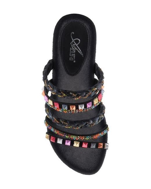 AZURA BY SPRING STEP Black Shinychic Platform Wedge Slide Sandal