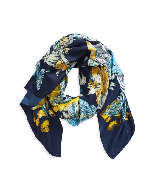 Tasha Butterfly Floral Print Scarf in Blue